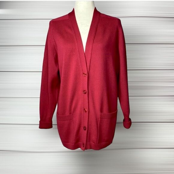 Kasha de Rodier France Wool Blend Red Long Cardigan V-neck Pockets Oversized S - Picture 3 of 12